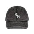 Vintage Embroidered Cap – Distressed Grey Baseball Hat with Gold RM Monogram