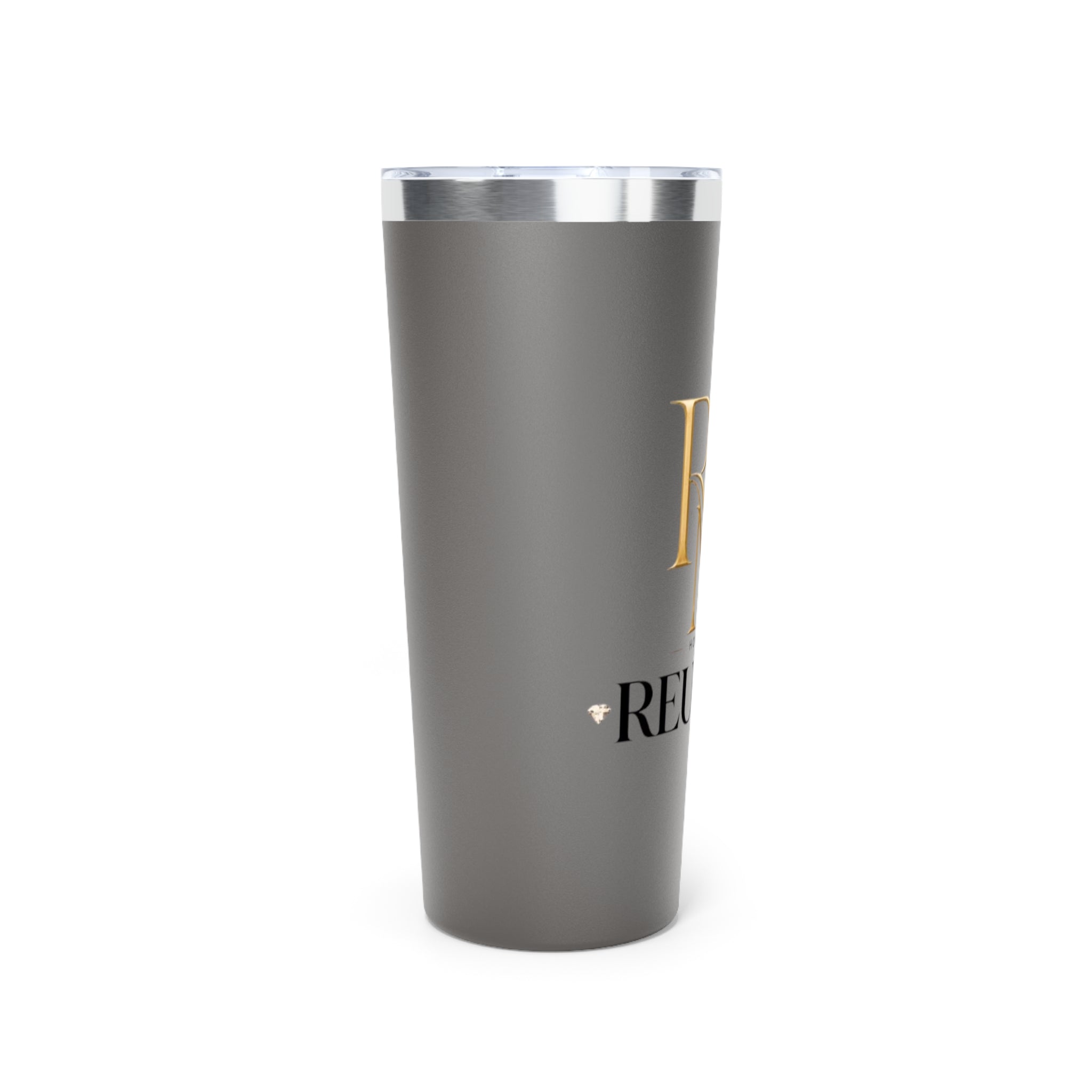 22oz Copper Vacuum Tumbler — Matte Gray Travel Cup with Gold Monogram "House of Reuman"