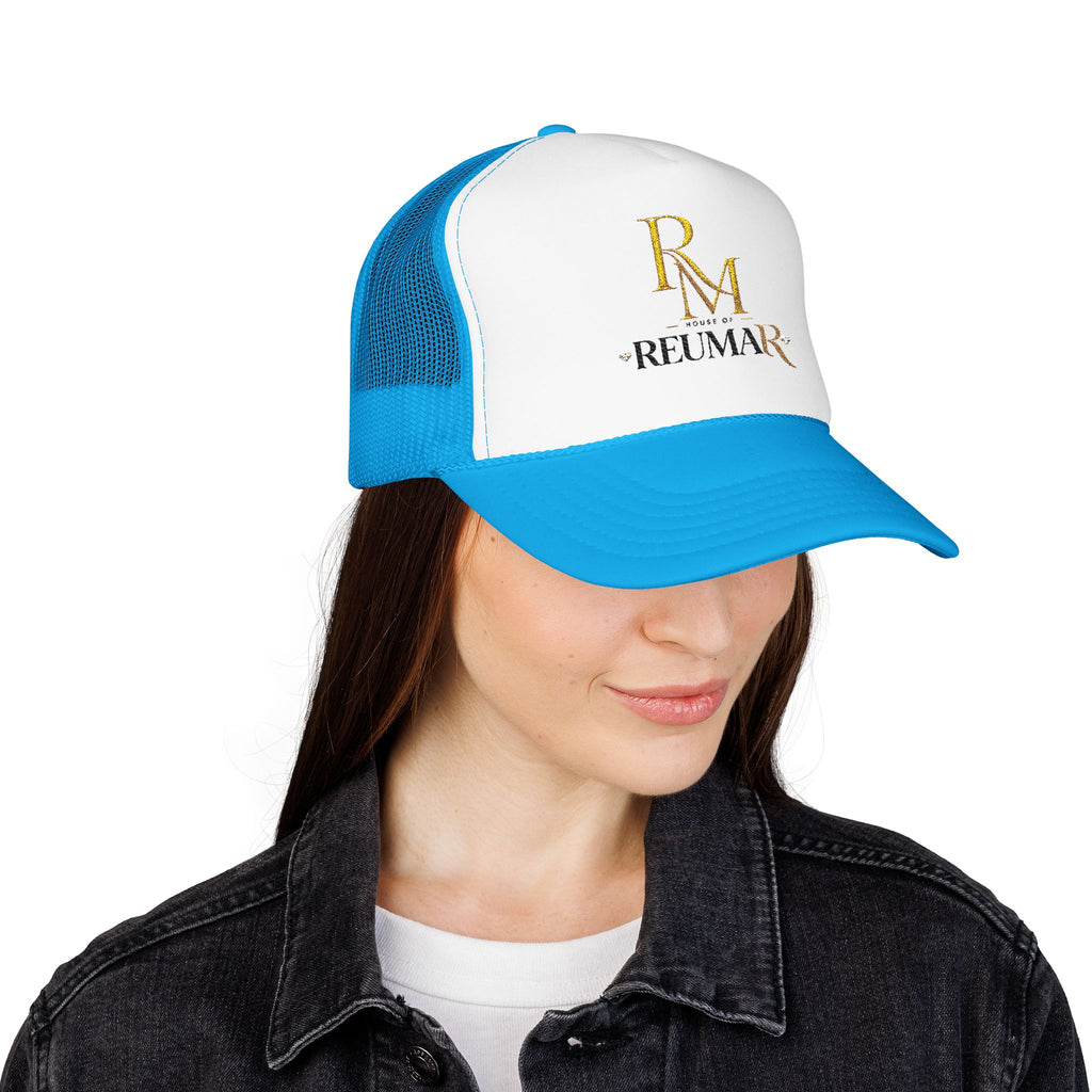 Reumar Gold Monogram Trucker Hat - Mesh Foam Baseball Cap