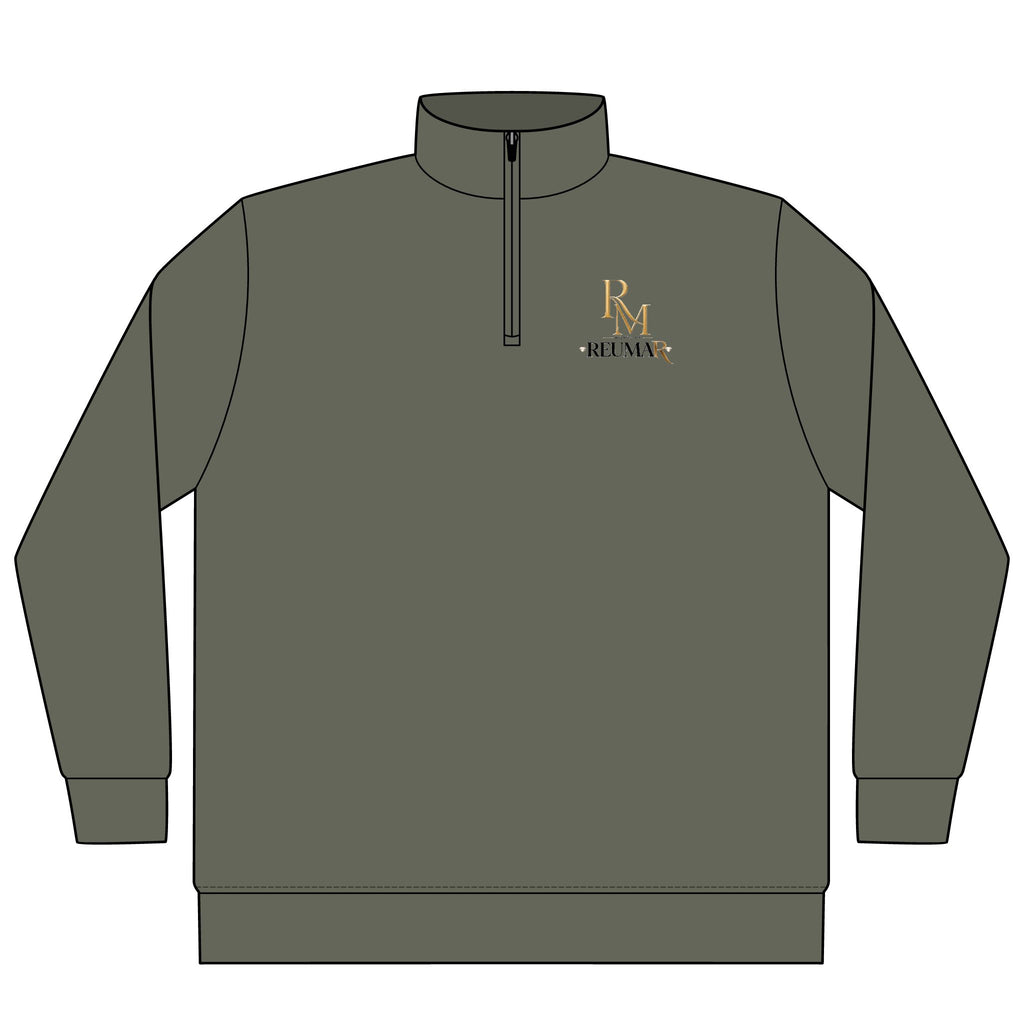 Quarter-Zip Pullover — 'RM House of Reumar' Gold Logo Pigment-Dyed Sweatshirt