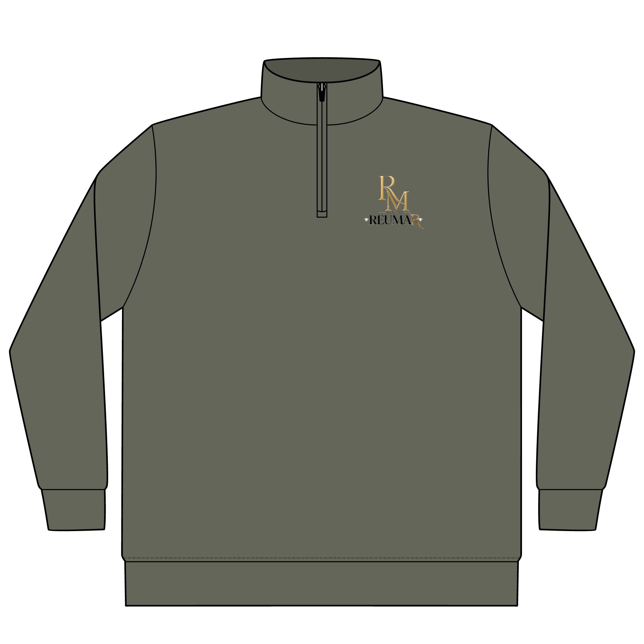 Quarter-Zip Pullover — 'RM House of Reumar' Gold Logo Pigment-Dyed Sweatshirt