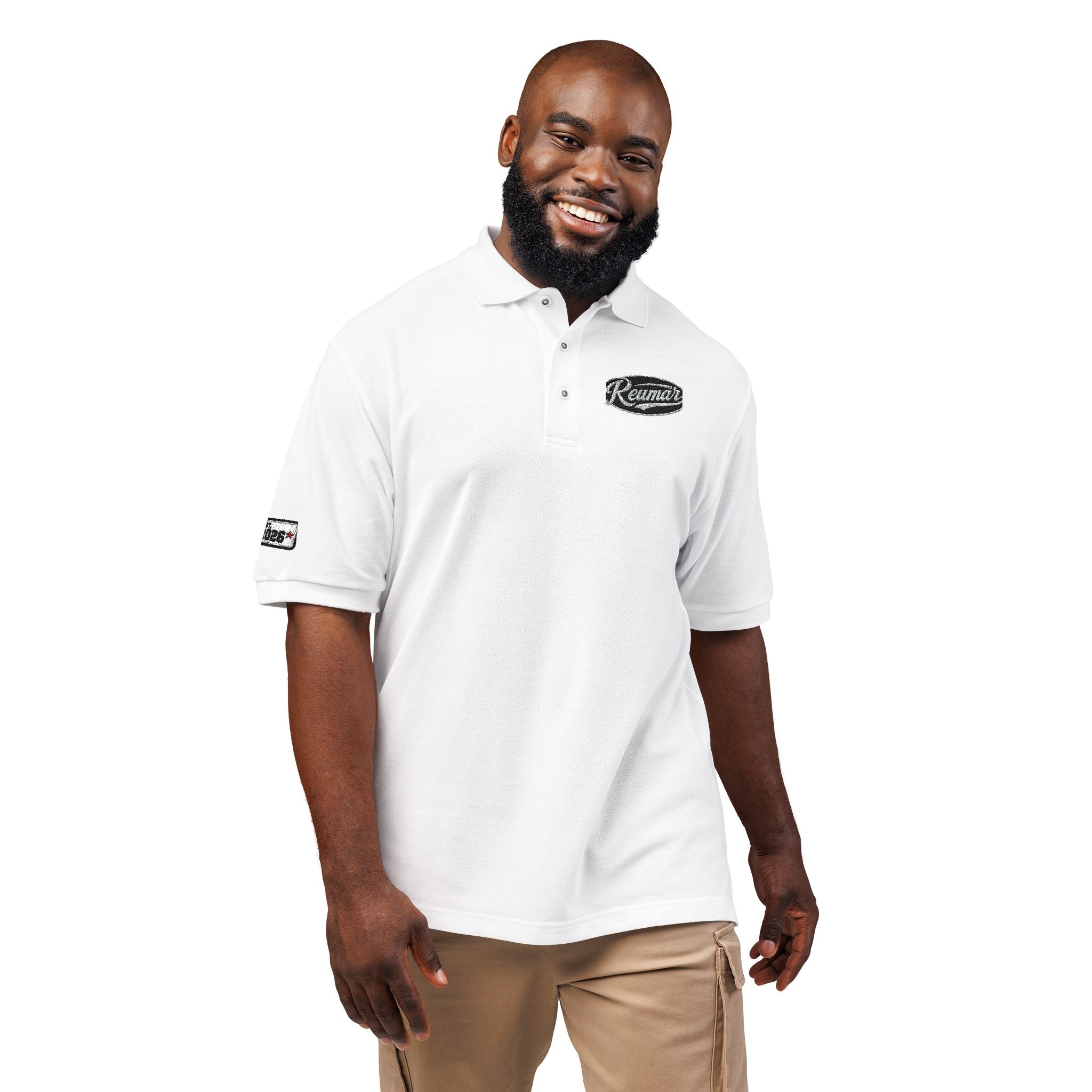 Embroidered Polo Shirt — Gold Crest 'M' Logo