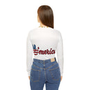 Women's V-Neck Long Sleeve Shirt — 'Merica Flag Peace Sign & House of Reumar Logo