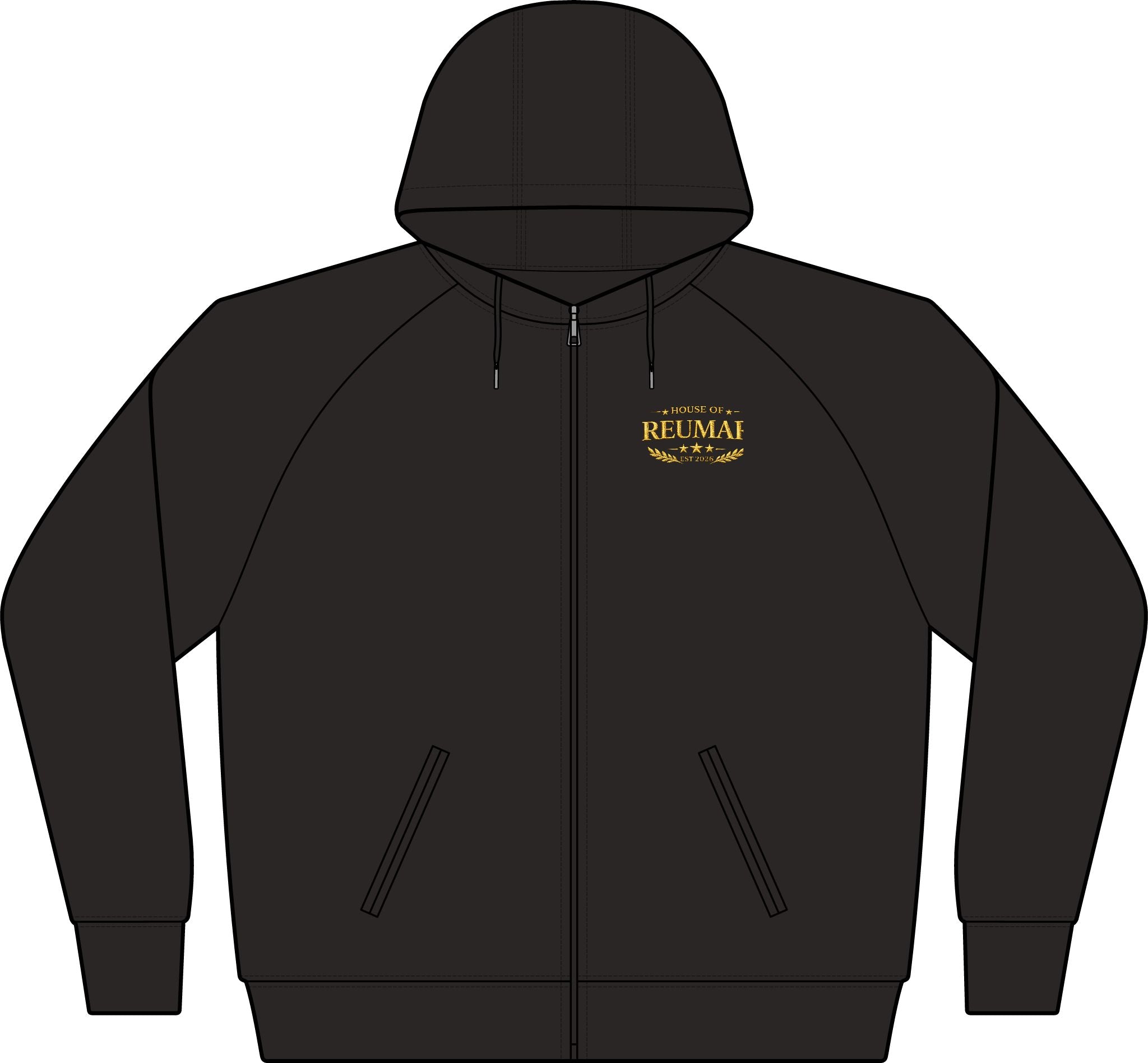 Women's Black Full‑Zip Hoodie with Gold RM Logo — Varsity Fleece Jacket