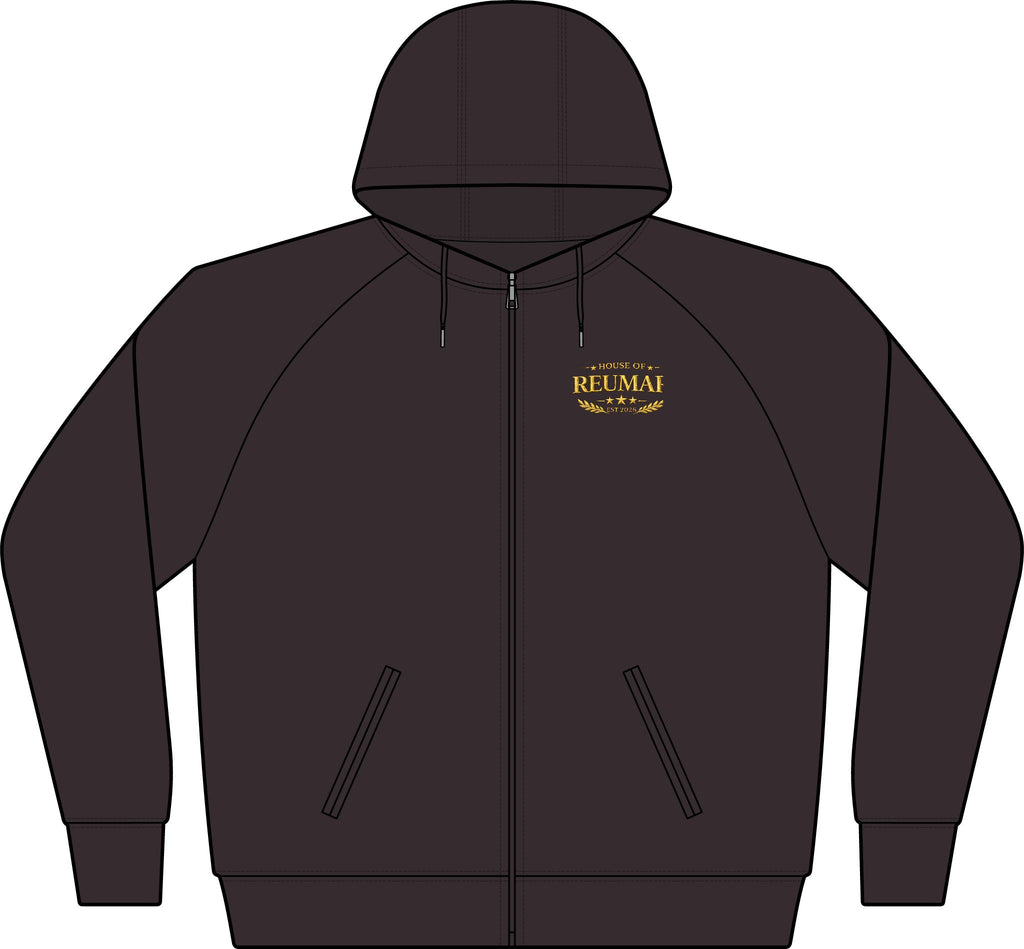 Women's Black Full‑Zip Hoodie with Gold RM Logo — Varsity Fleece Jacket