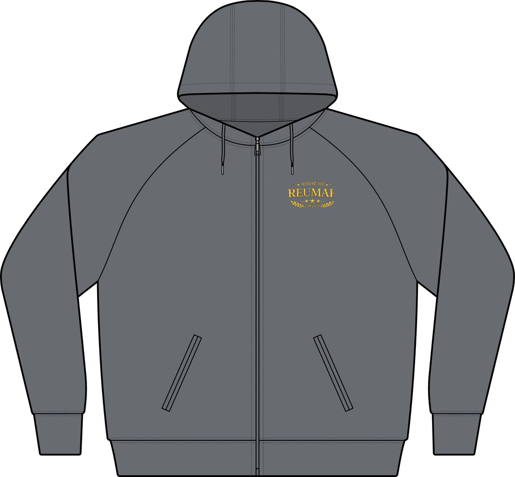 Women's Black Full‑Zip Hoodie with Gold RM Logo — Varsity Fleece Jacket