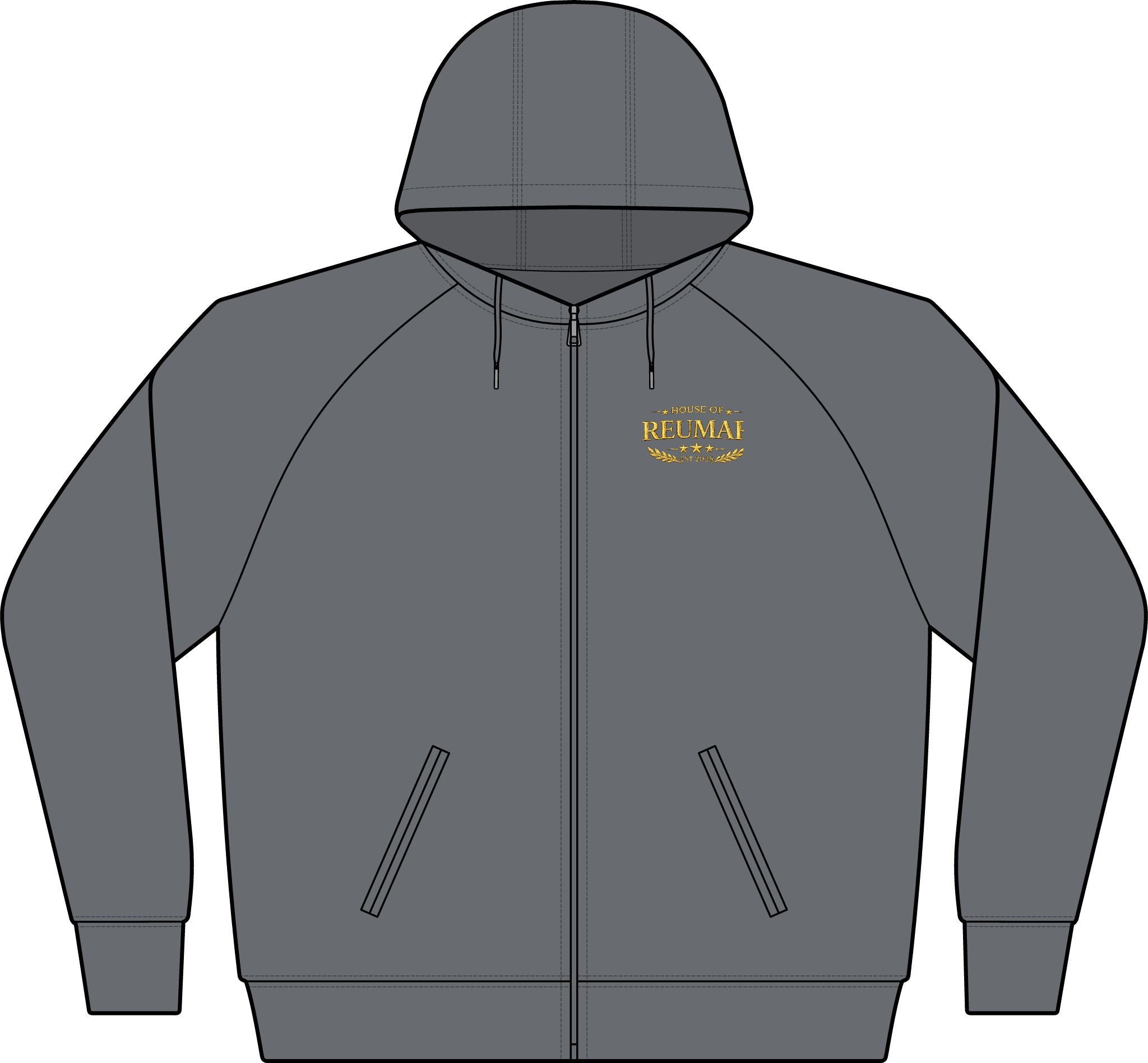 Women's Black Full‑Zip Hoodie with Gold RM Logo — Varsity Fleece Jacket