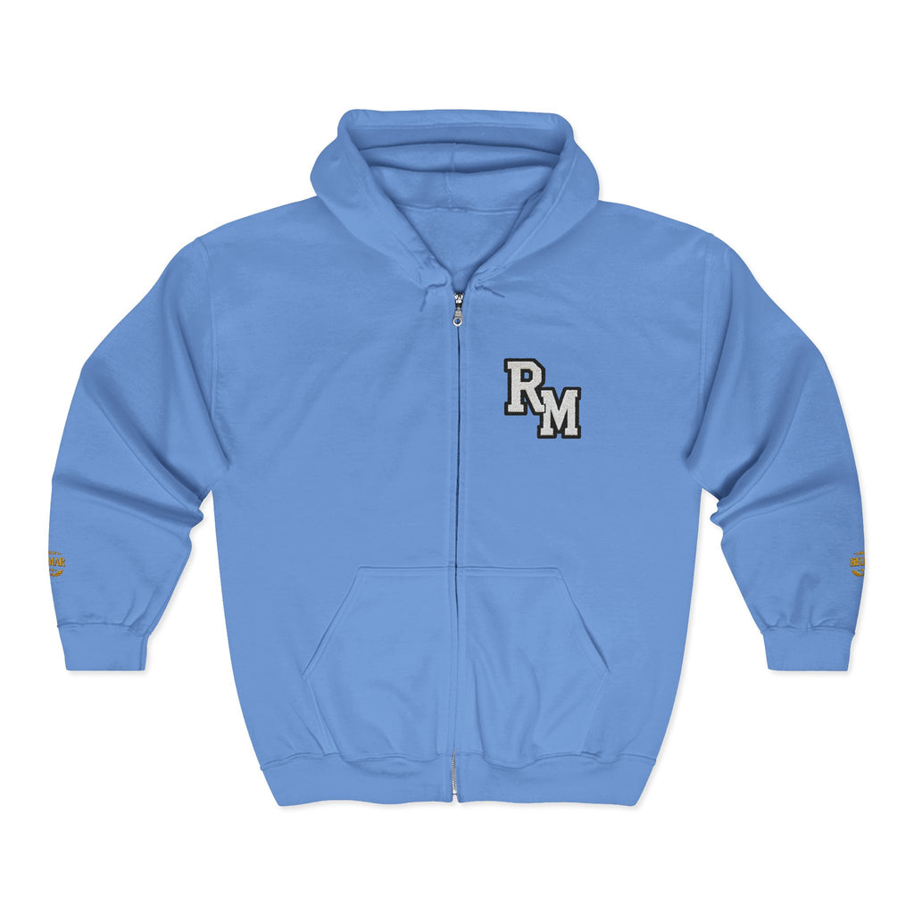 Gold Monogram RM Full-Zip Hoodie — Minimal Logo Zip Jacket