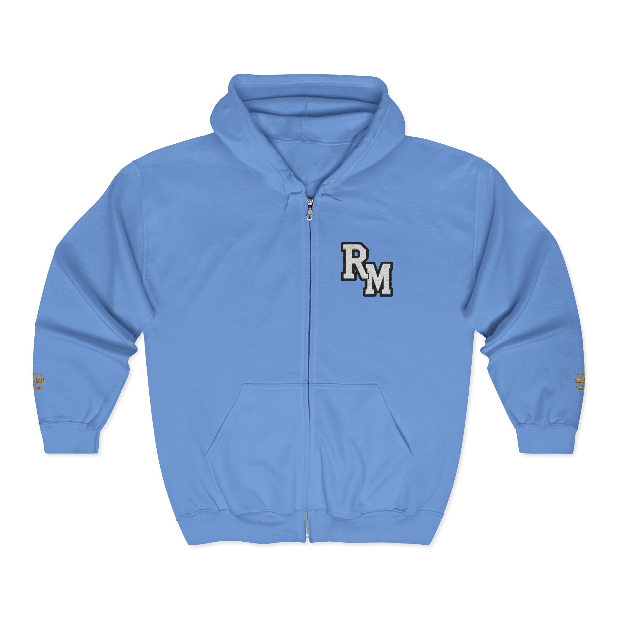 Gold Monogram RM Full-Zip Hoodie — Minimal Logo Zip Jacket