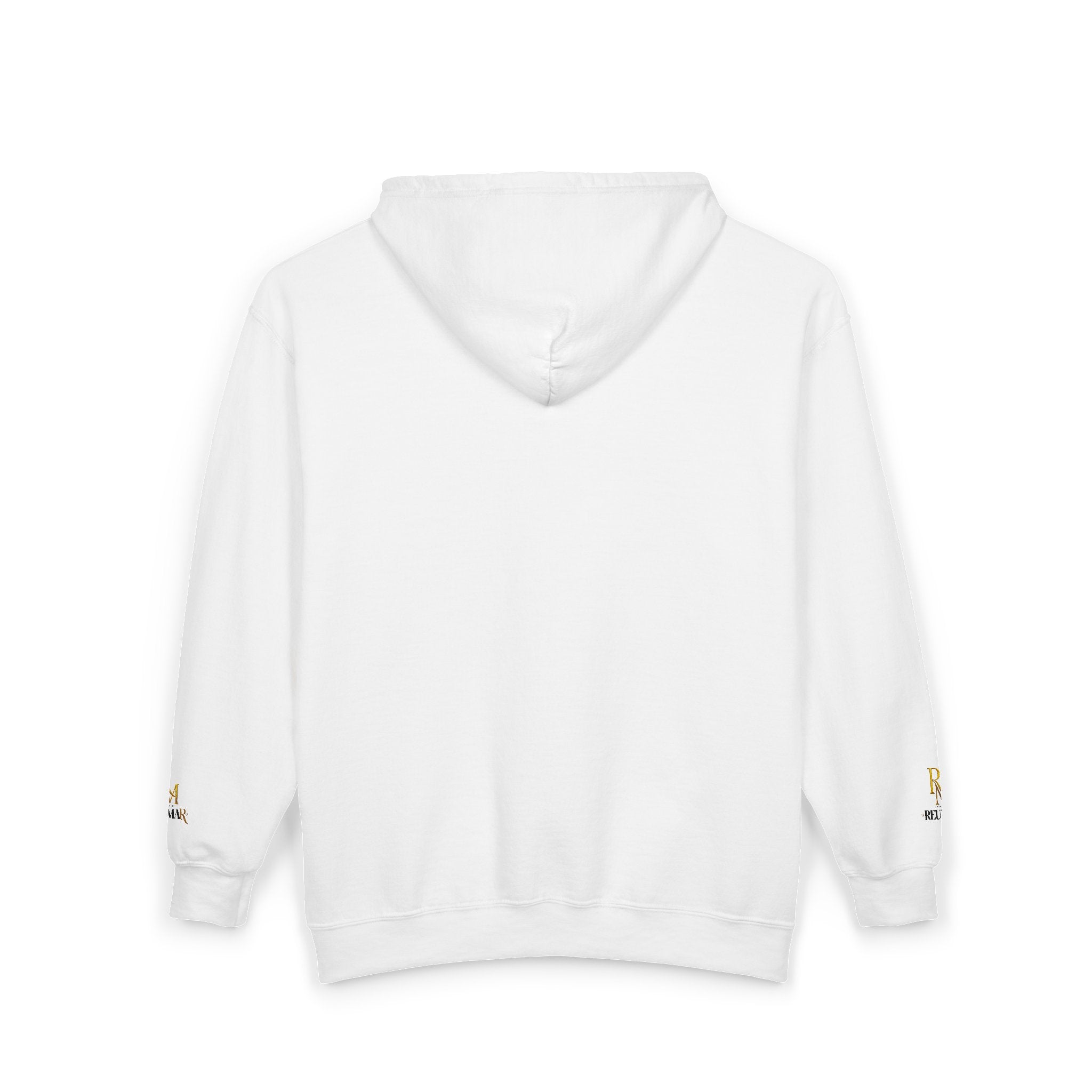 Full-Zip White Hoodie with Gold 'RM' Minimalist Logo
