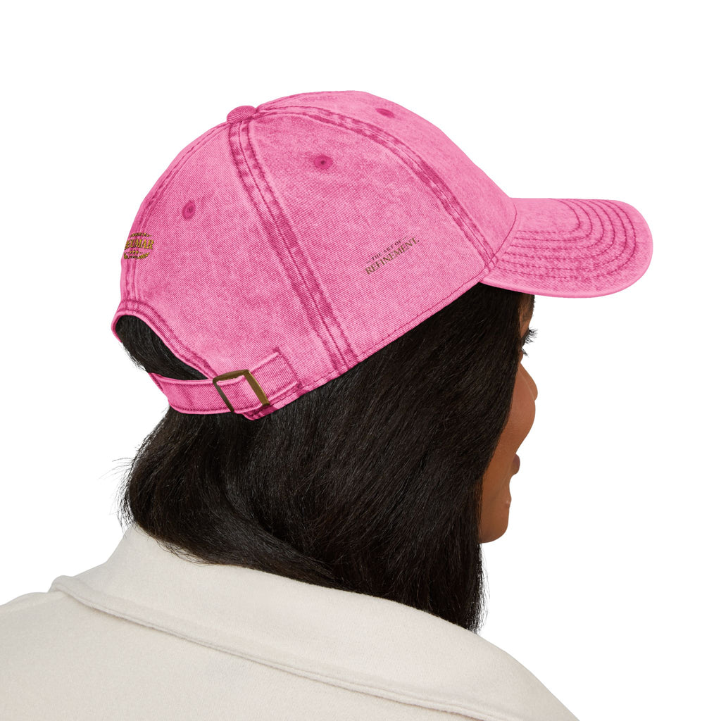 Vintage Embroidered Cap – Distressed Grey Baseball Hat with Gold RM Monogram