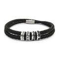 Engraved Leather Beaded Bracelet — Personalized Rustic Men’s Bracelet
