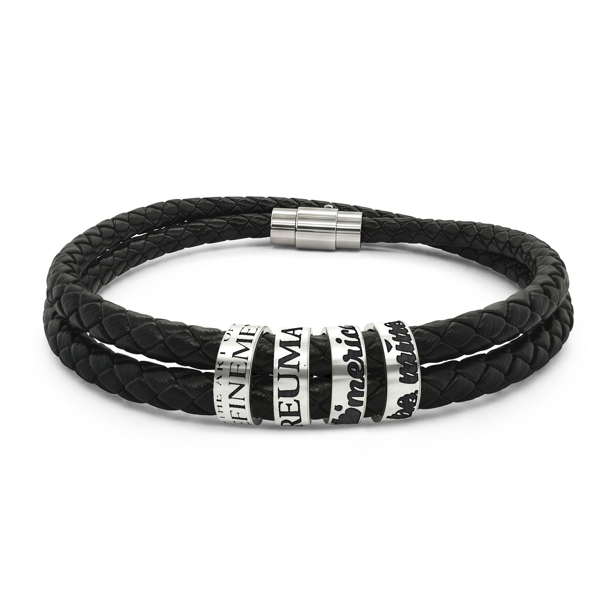 Engraved Leather Beaded Bracelet — Personalized Rustic Men’s Bracelet