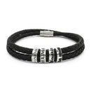 Engraved Leather Beaded Bracelet — Personalized Rustic Men’s Bracelet