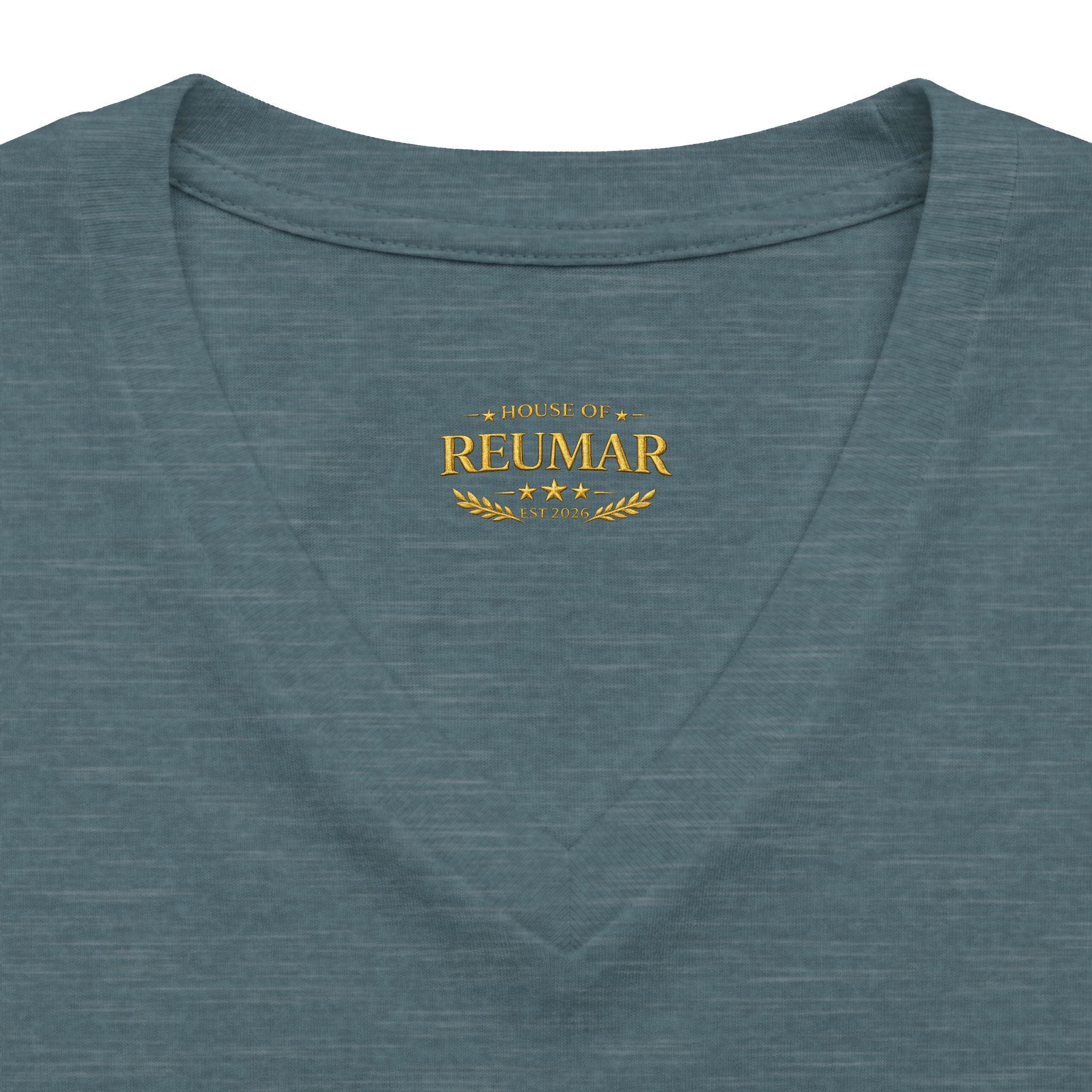 Women's V-Neck Tee — 'Reumar' Gold Monogram Logo