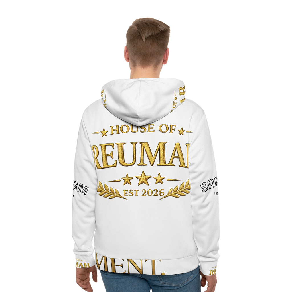 House of Reumar Gold Logo Hoodie – 'The Art of Refinement' All-Over Print