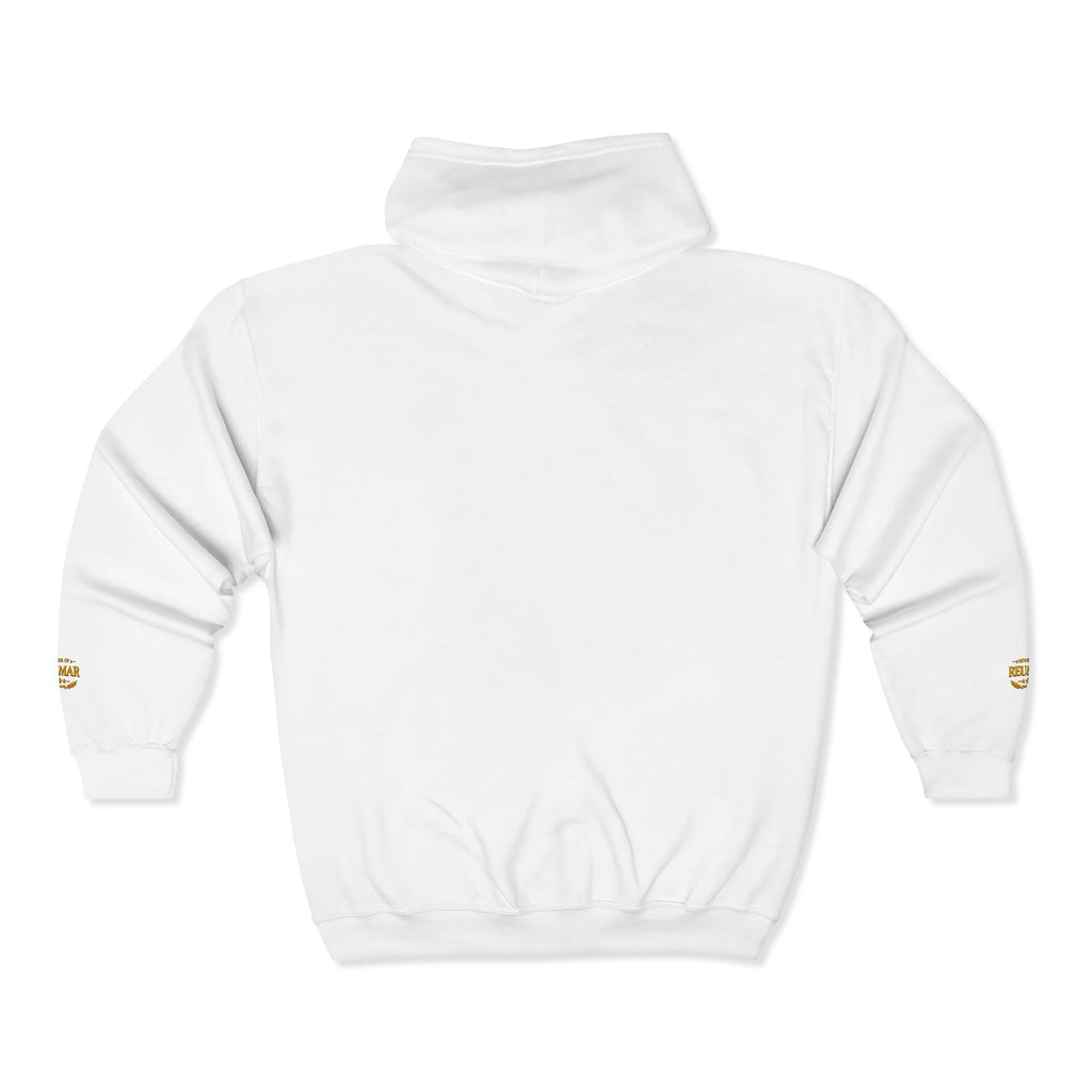 Gold Monogram RM Full-Zip Hoodie — Minimal Logo Zip Jacket