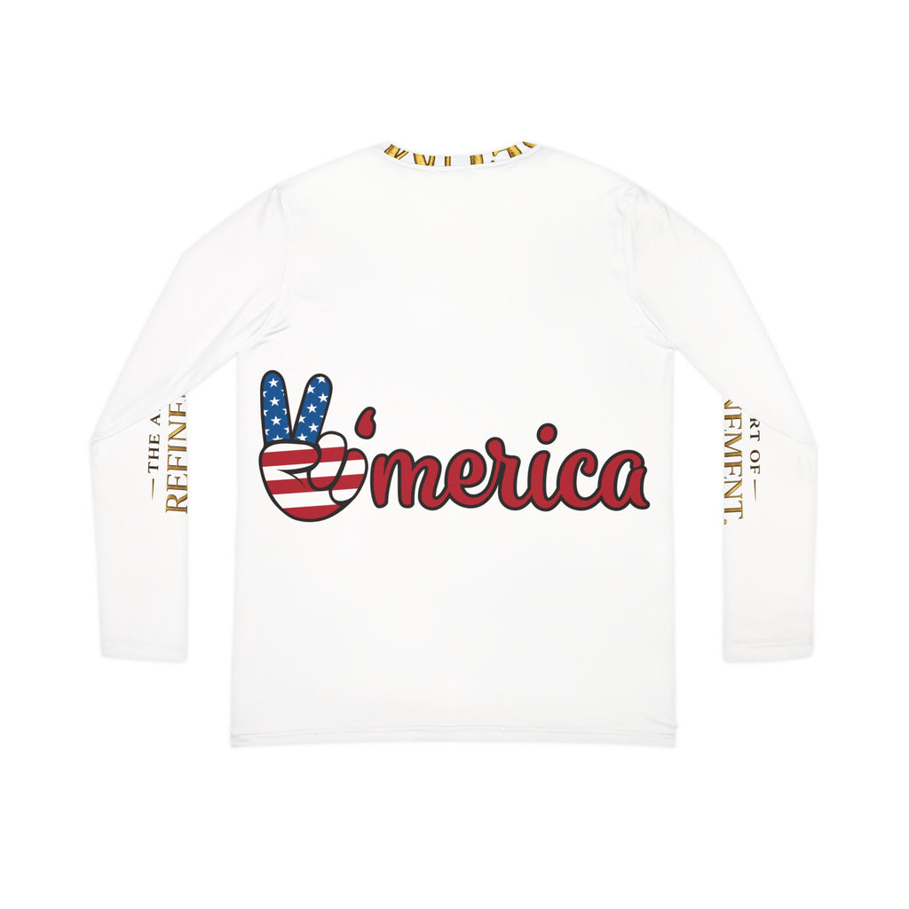 Women's V-Neck Long Sleeve Shirt — 'Merica Flag Peace Sign & House of Reumar Logo