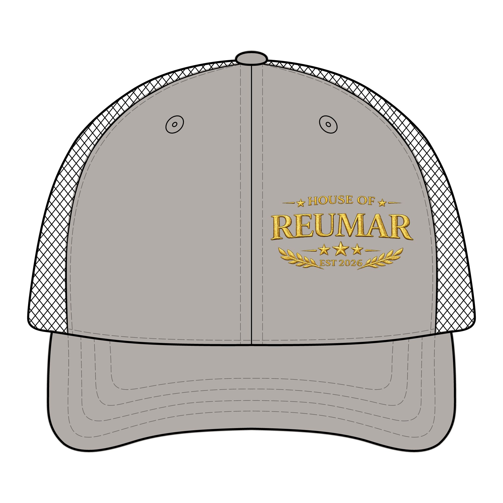 Embroidered Mesh Trucker Cap — "Premium Guy Reumar" Vintage Crest
