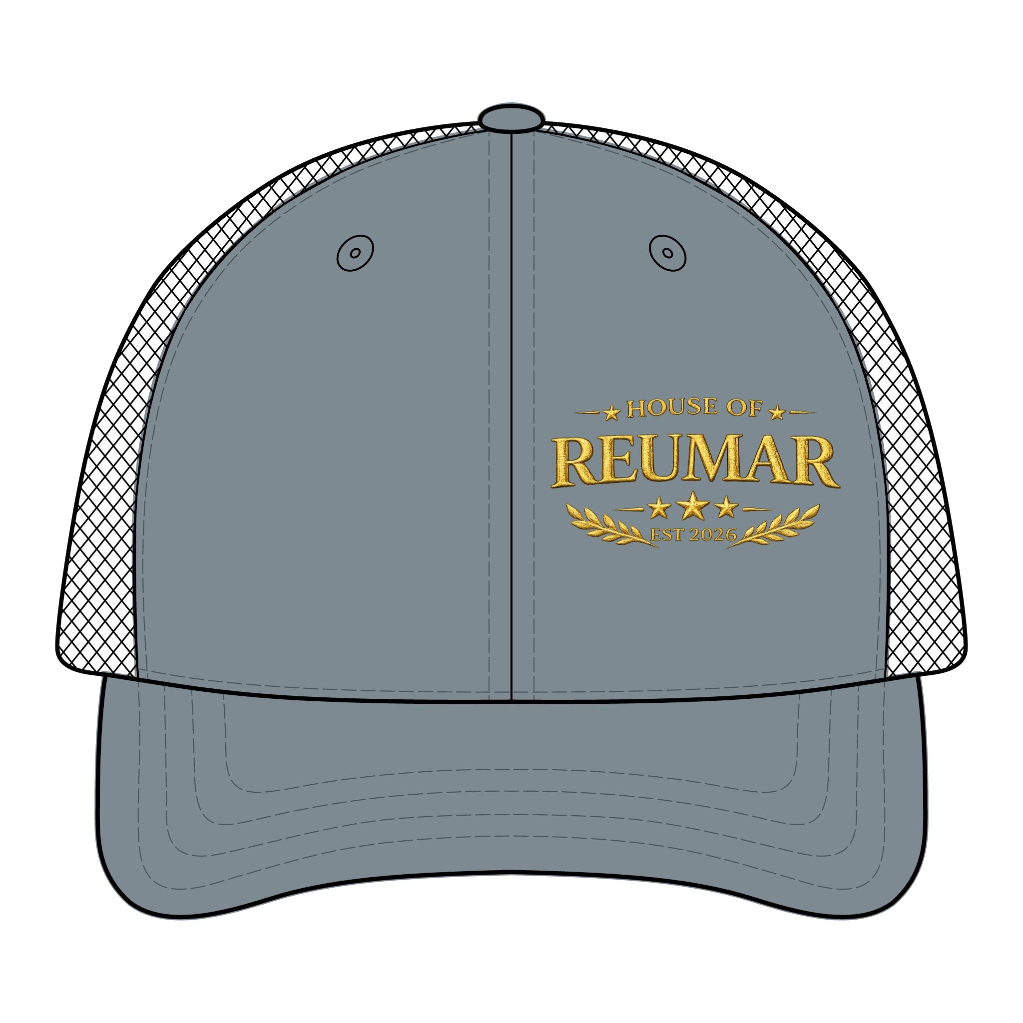 Embroidered Mesh Trucker Cap — "Premium Guy Reumar" Vintage Crest