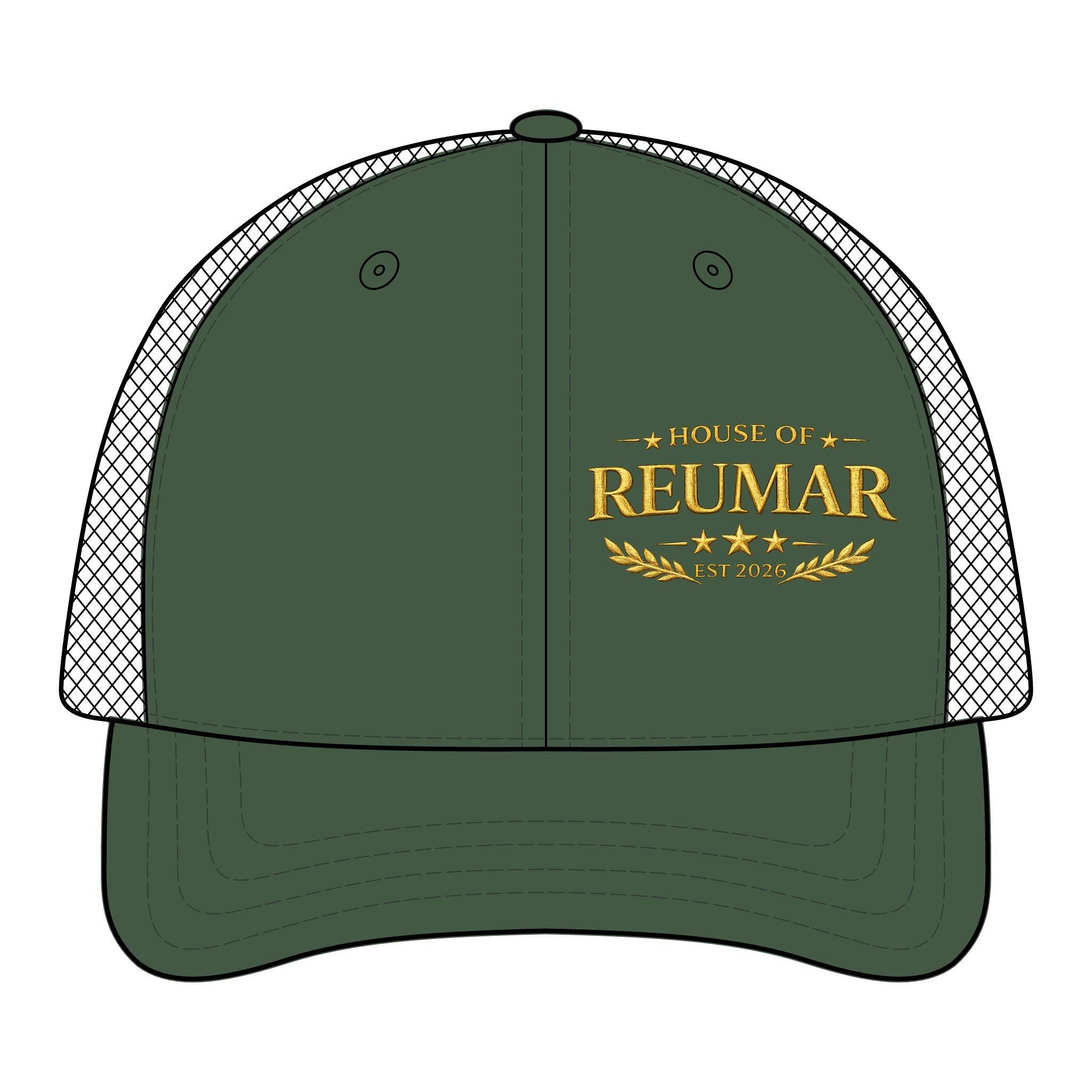 Embroidered Mesh Trucker Cap — "Premium Guy Reumar" Vintage Crest