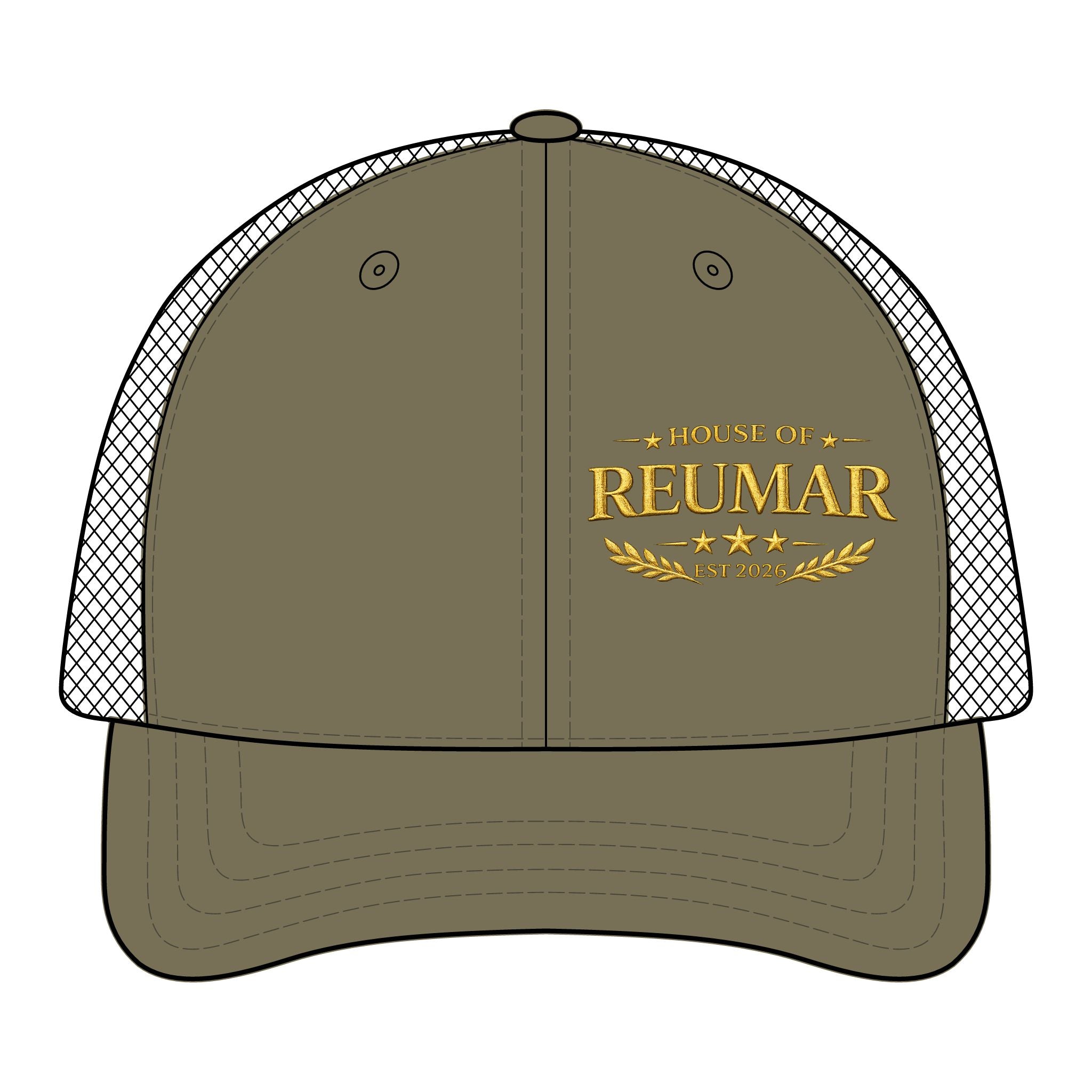 Embroidered Mesh Trucker Cap — "Premium Guy Reumar" Vintage Crest