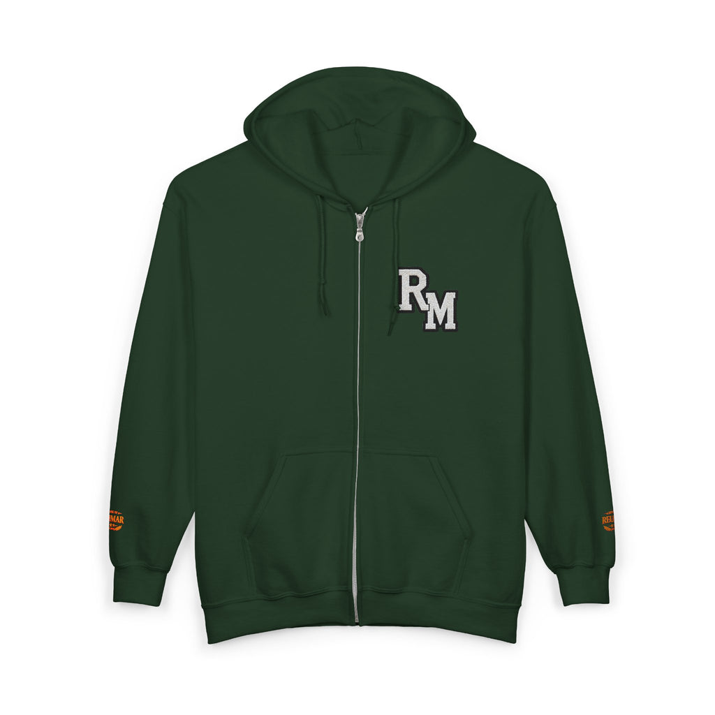 Gold Monogram RM Full-Zip Hoodie — Minimal Logo Zip Jacket