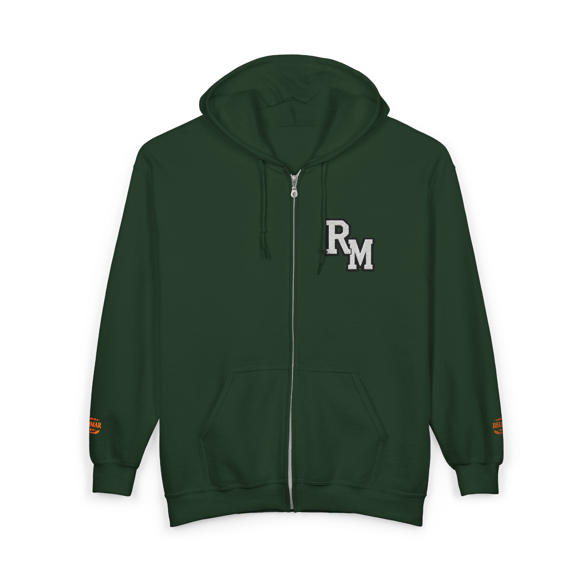 Gold Monogram RM Full-Zip Hoodie — Minimal Logo Zip Jacket