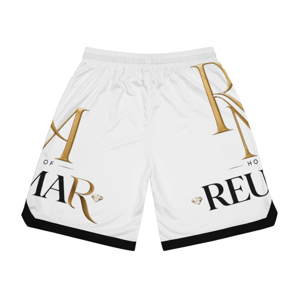 Basketball Shorts — White 'Reum of Mar' Logo All-Over Print