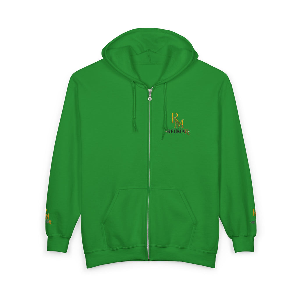 Full-Zip White Hoodie with Gold 'RM' Minimalist Logo