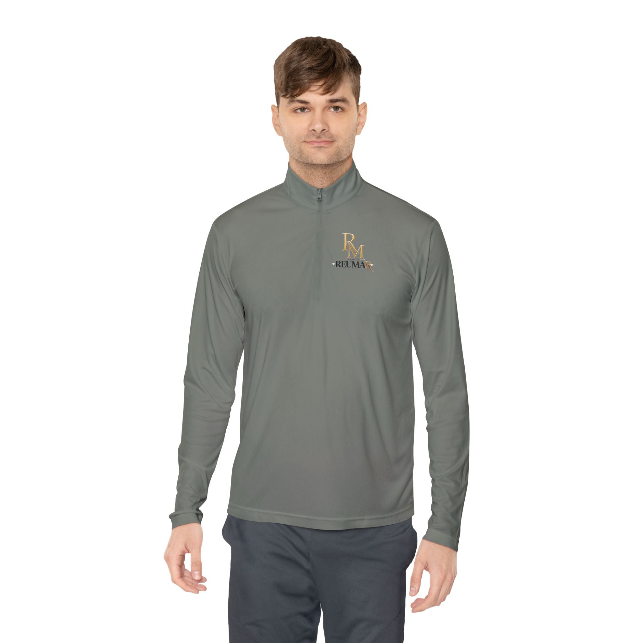 Quarter-Zip Pullover — Gold 'RM Reumar' Logo Embroidered Sweatshirt