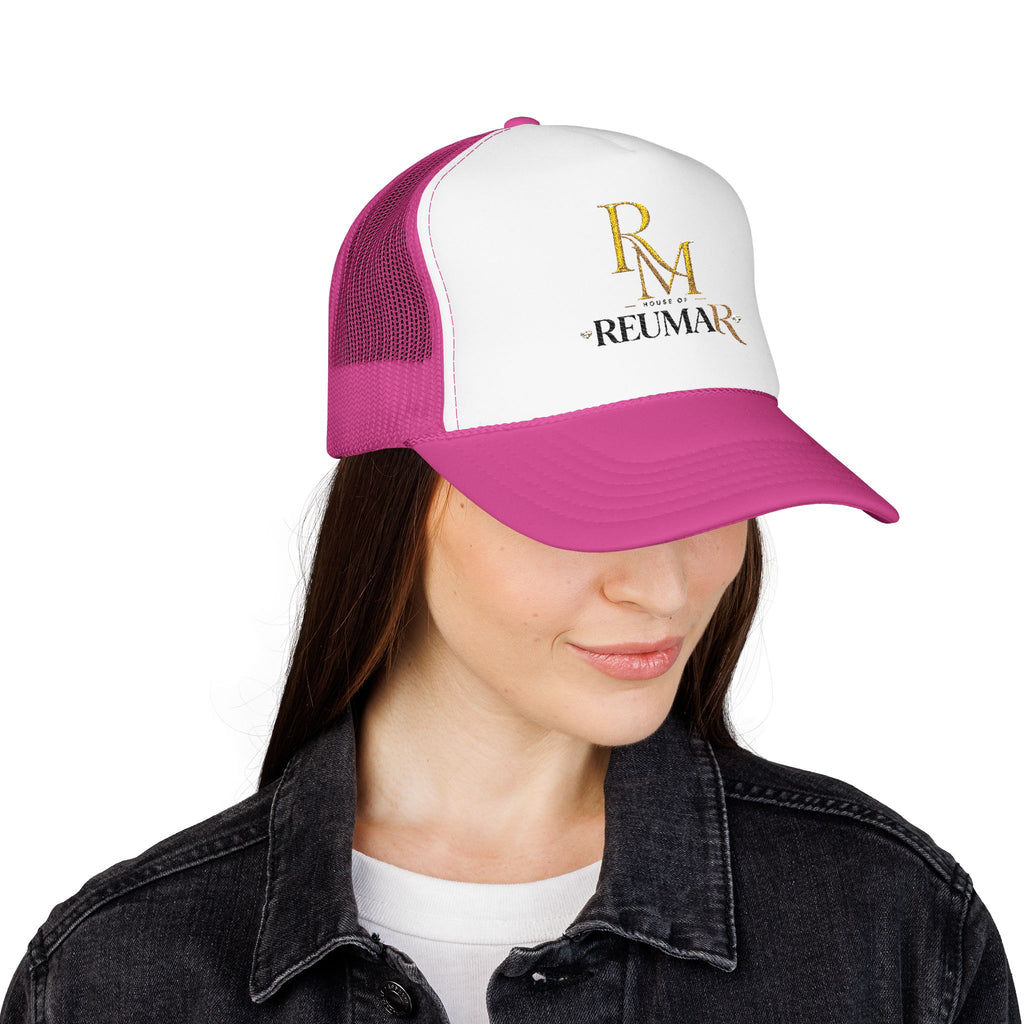 Reumar Gold Monogram Trucker Hat - Mesh Foam Baseball Cap