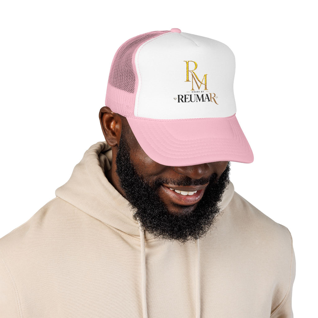 Reumar Gold Monogram Trucker Hat - Mesh Foam Baseball Cap