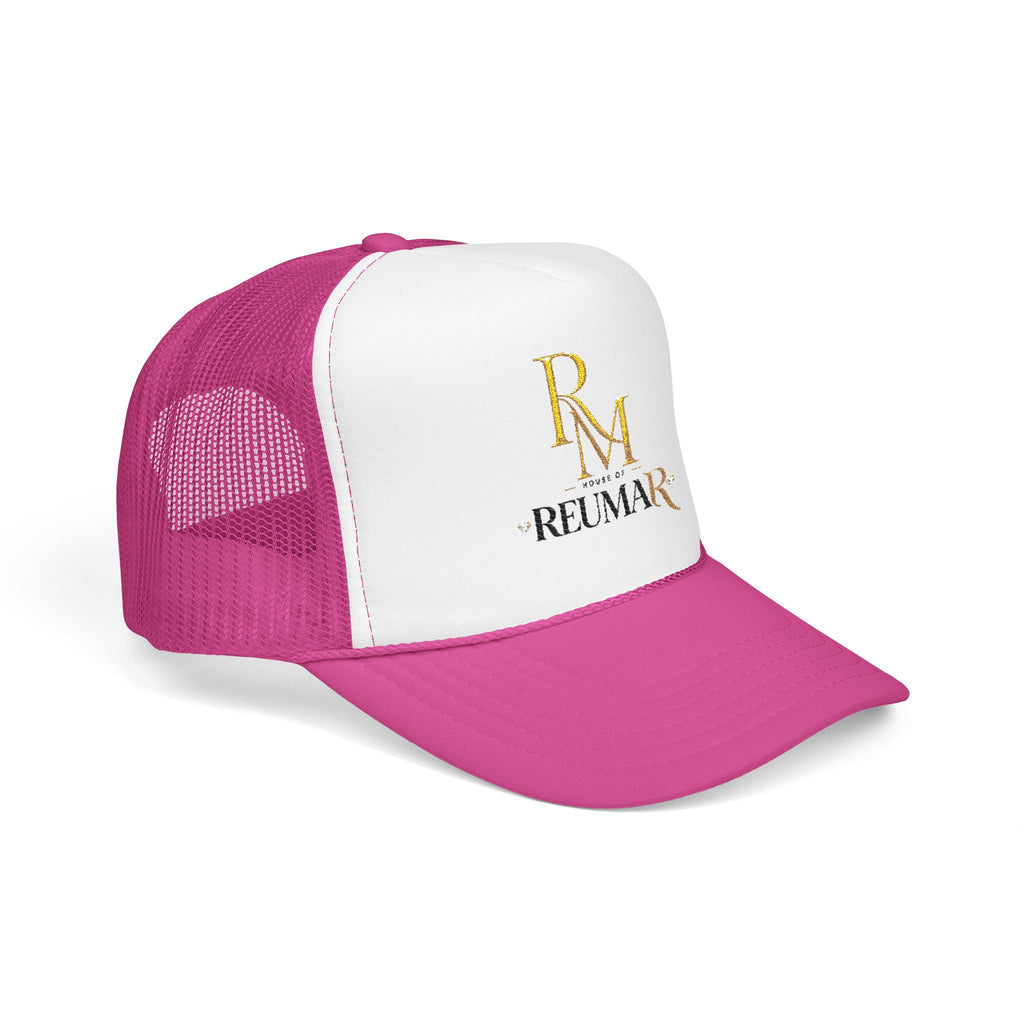 Reumar Gold Monogram Trucker Hat - Mesh Foam Baseball Cap