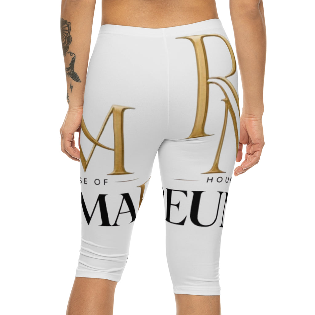 Capri Leggings — 'House of Mareun' Gold & Black Logo All-Over Print