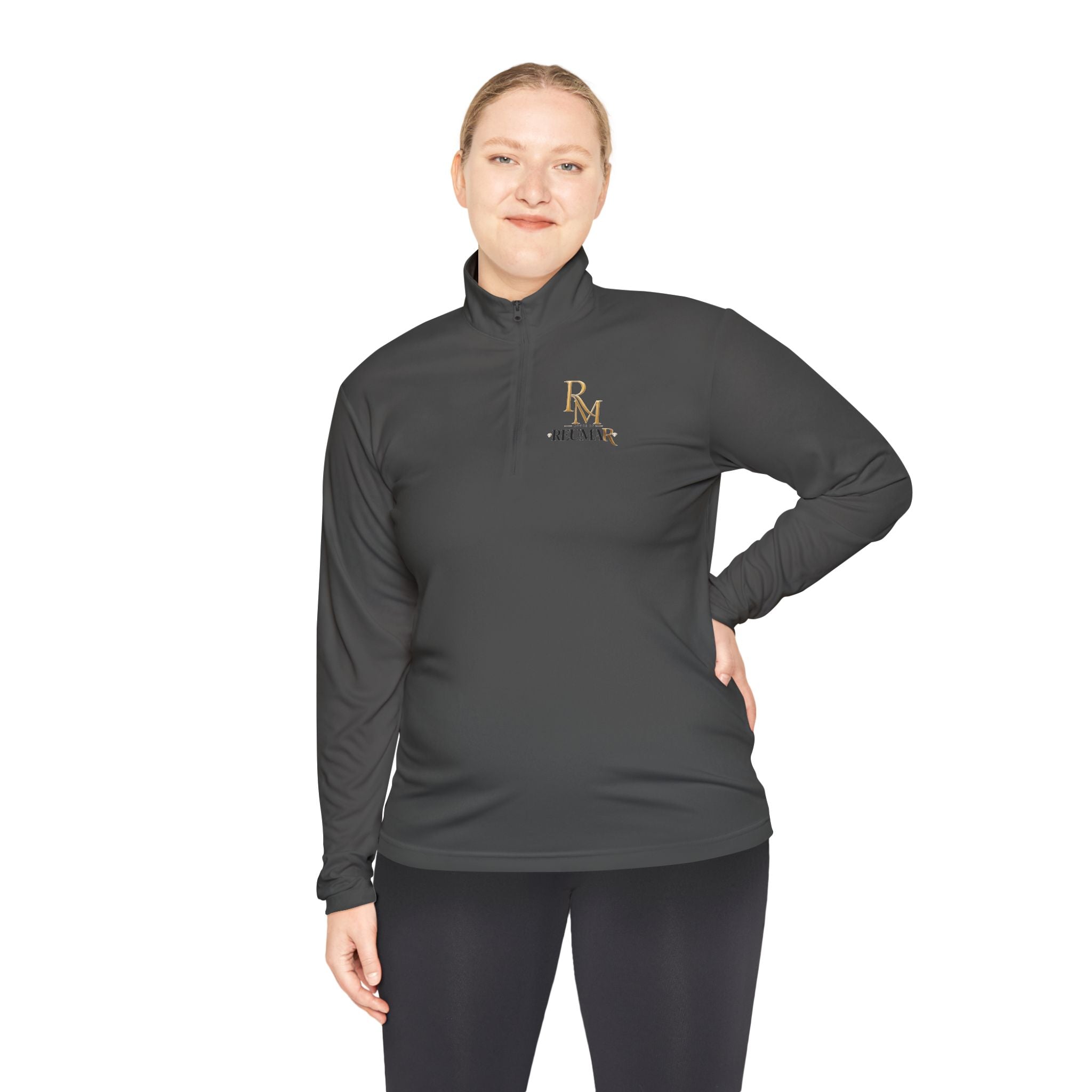 Quarter-Zip Pullover — Gold 'RM Reumar' Logo Embroidered Sweatshirt