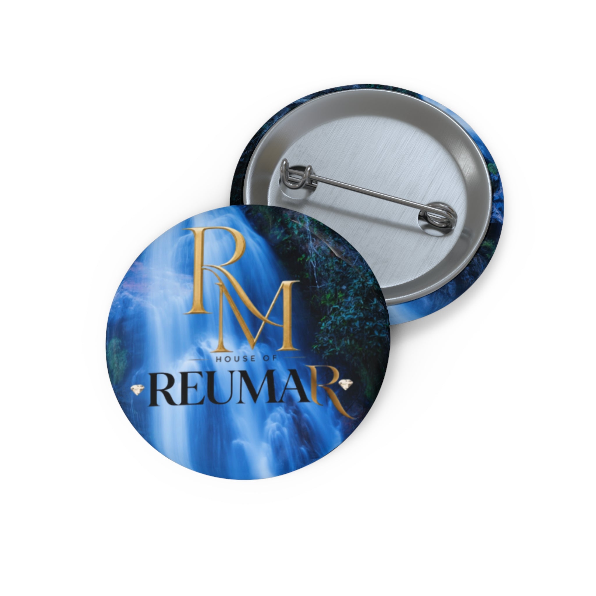 Reumar Waterfall Logo Pin Button — Custom Round Branded Badge