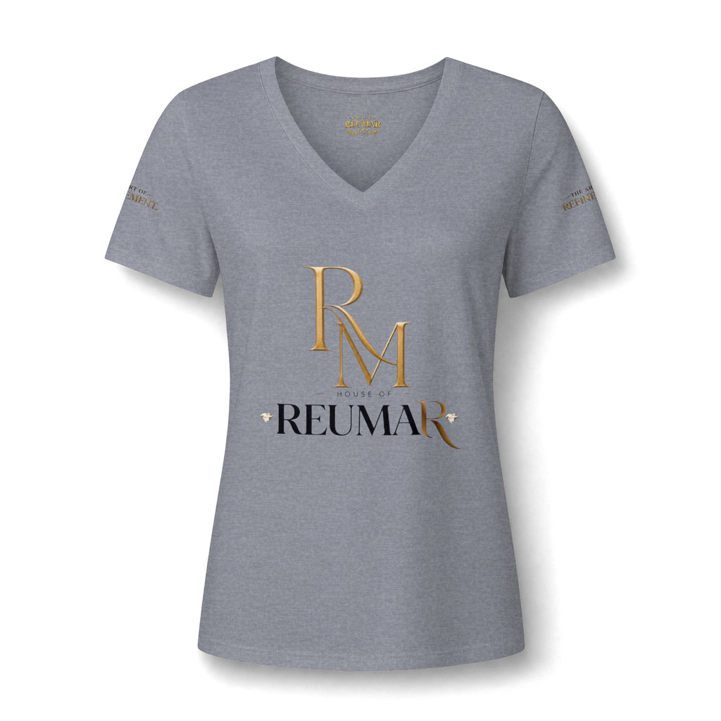 Women's V-Neck Tee — 'Reumar' Gold Monogram Logo