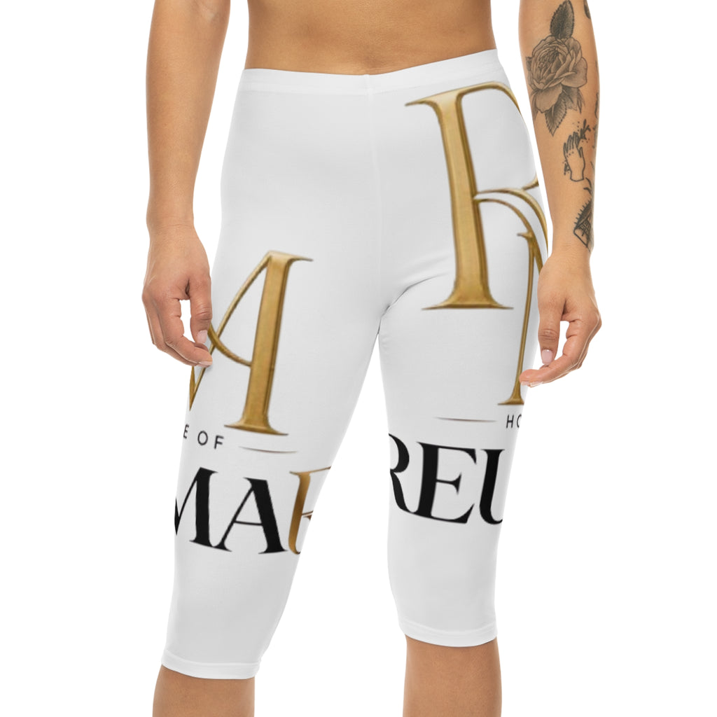 Capri Leggings — 'House of Mareun' Gold & Black Logo All-Over Print