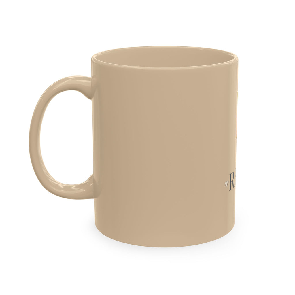 House of Reumar Beige Ceramic Mug — Gold Monogram Coffee Cup