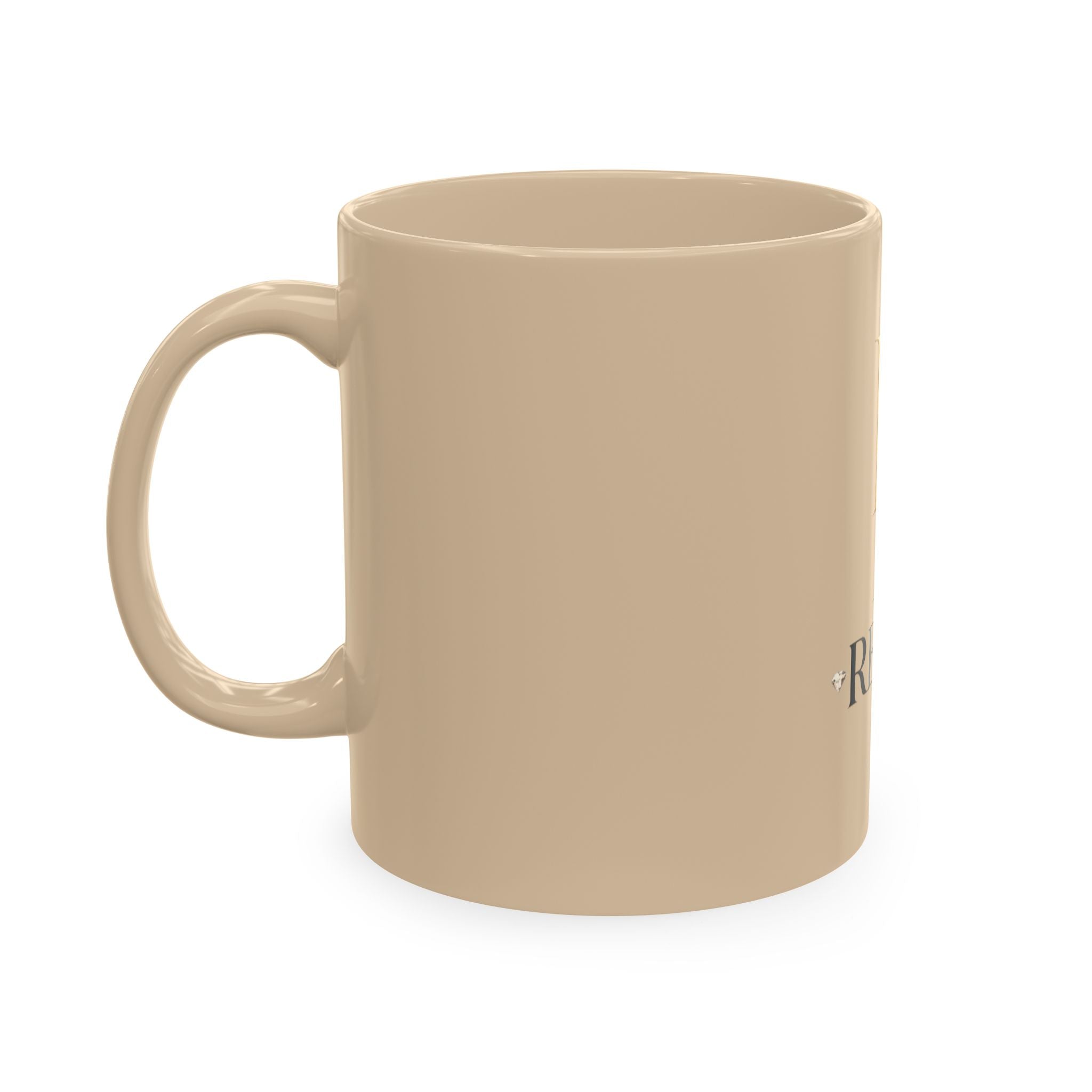 House of Reumar Beige Ceramic Mug — Gold Monogram Coffee Cup