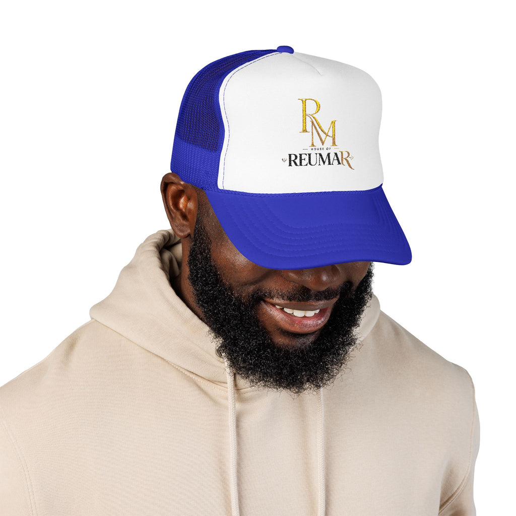 Reumar Gold Monogram Trucker Hat - Mesh Foam Baseball Cap