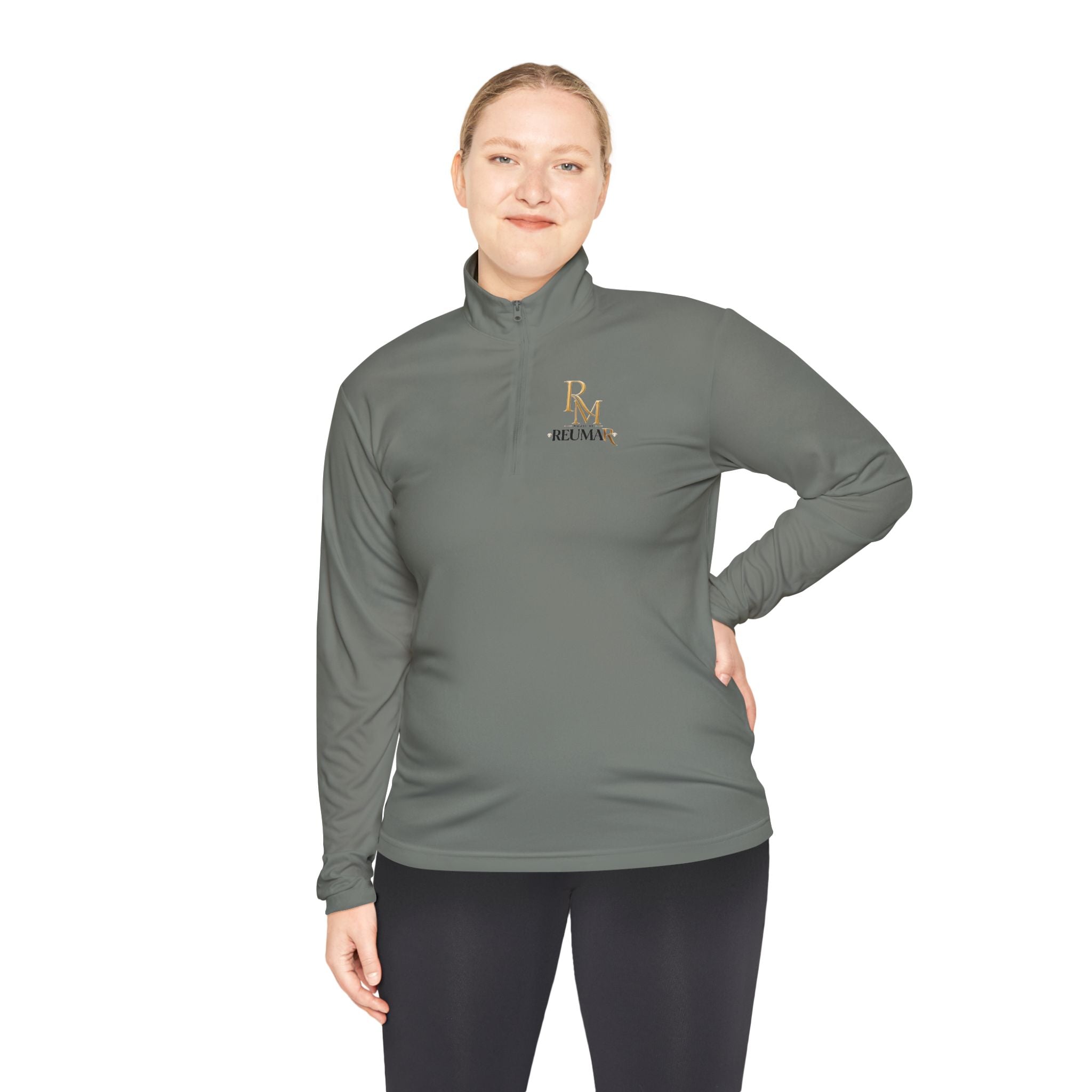Quarter-Zip Pullover — Gold 'RM Reumar' Logo Embroidered Sweatshirt