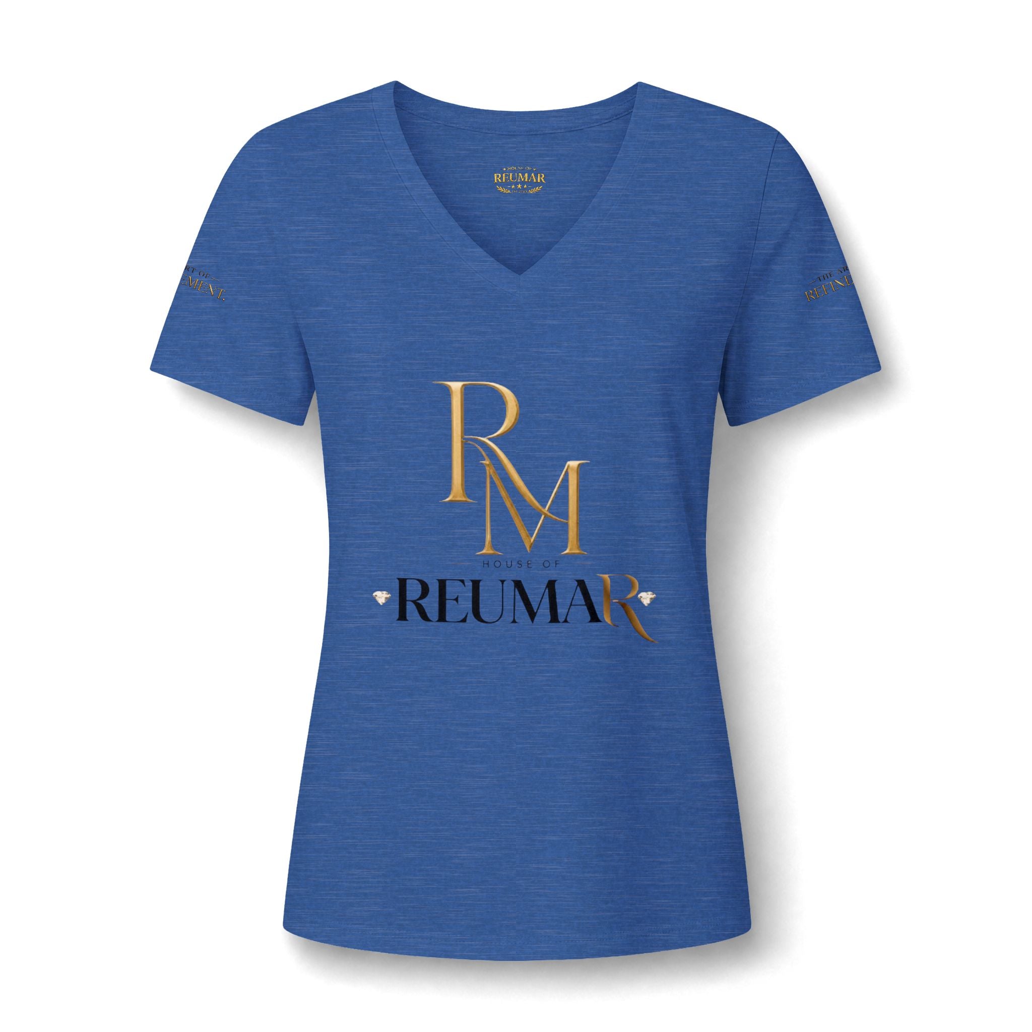 Women's V-Neck Tee — 'Reumar' Gold Monogram Logo