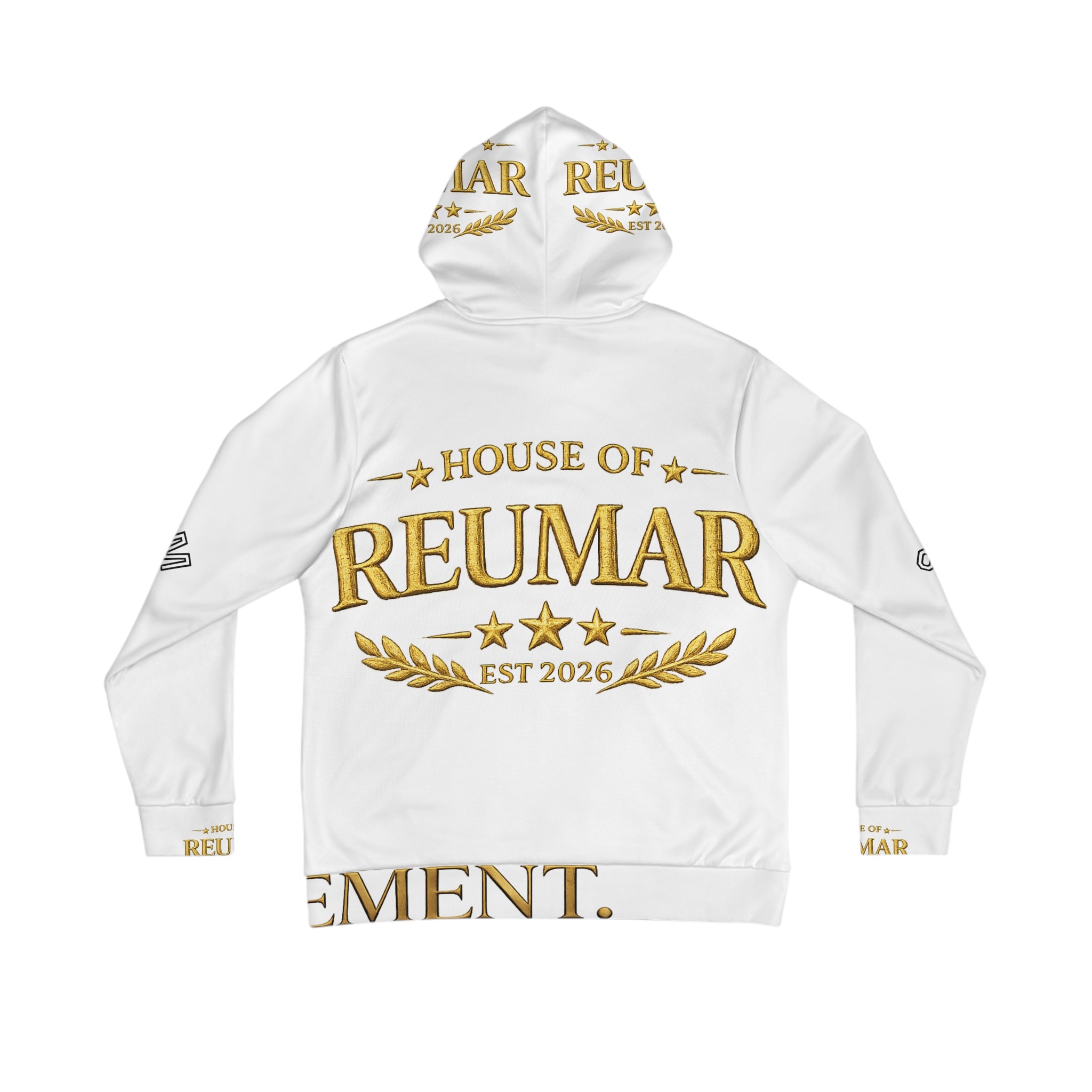 House of Reumar Gold Logo Hoodie – 'The Art of Refinement' All-Over Print
