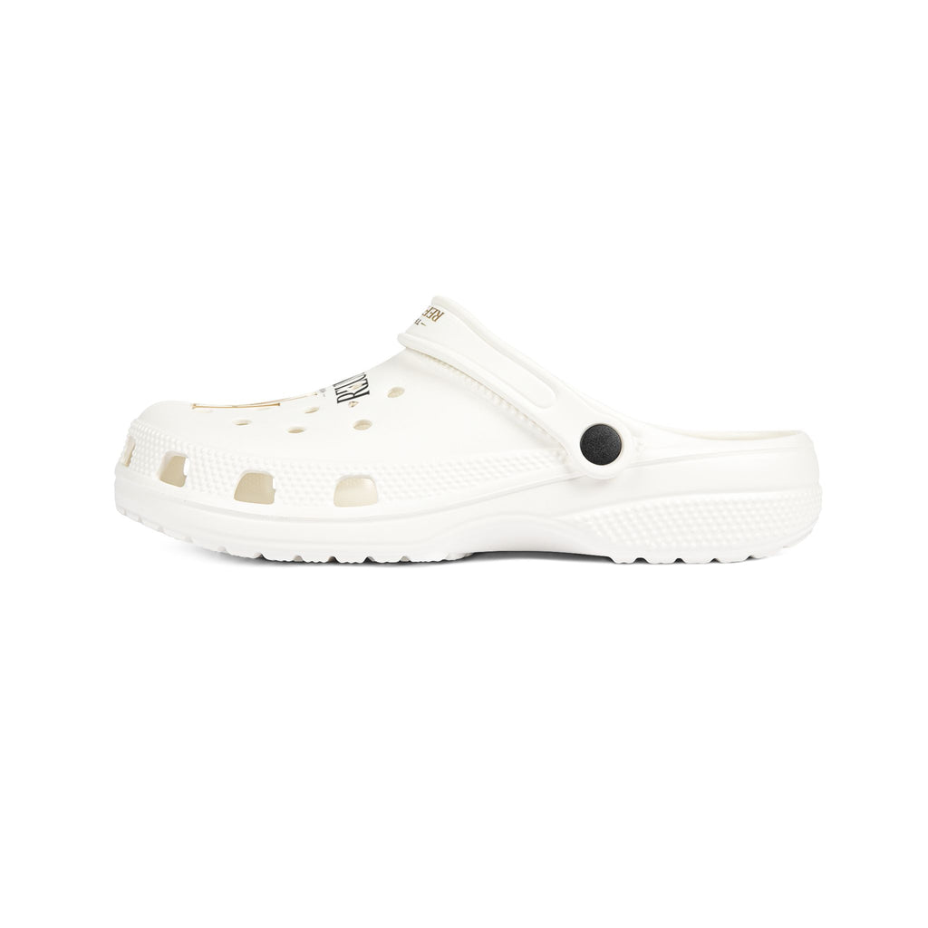 White EVA Foam Clogs with Gold Reumar Logo — Lightweight Slip-On Shoes
