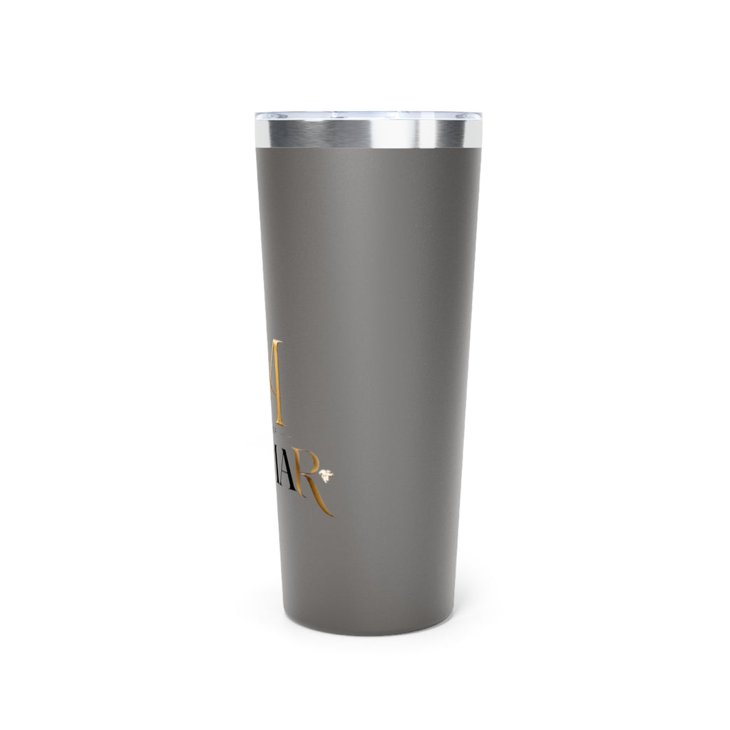 22oz Copper Vacuum Tumbler — Matte Gray Travel Cup with Gold Monogram "House of Reuman"
