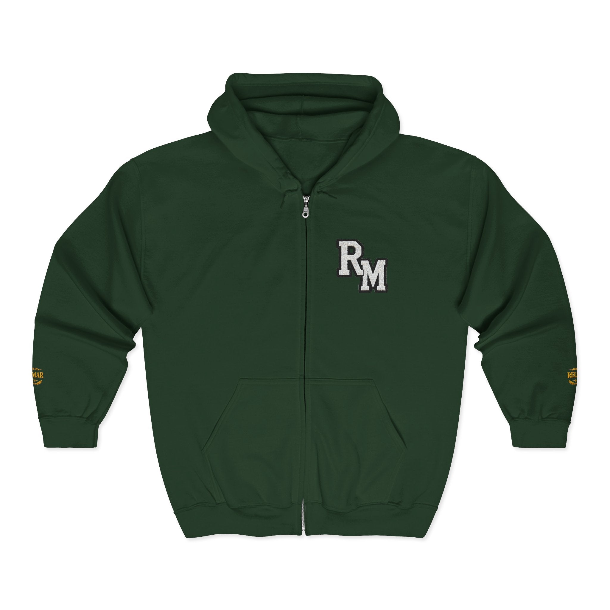 Gold Monogram RM Full-Zip Hoodie — Minimal Logo Zip Jacket