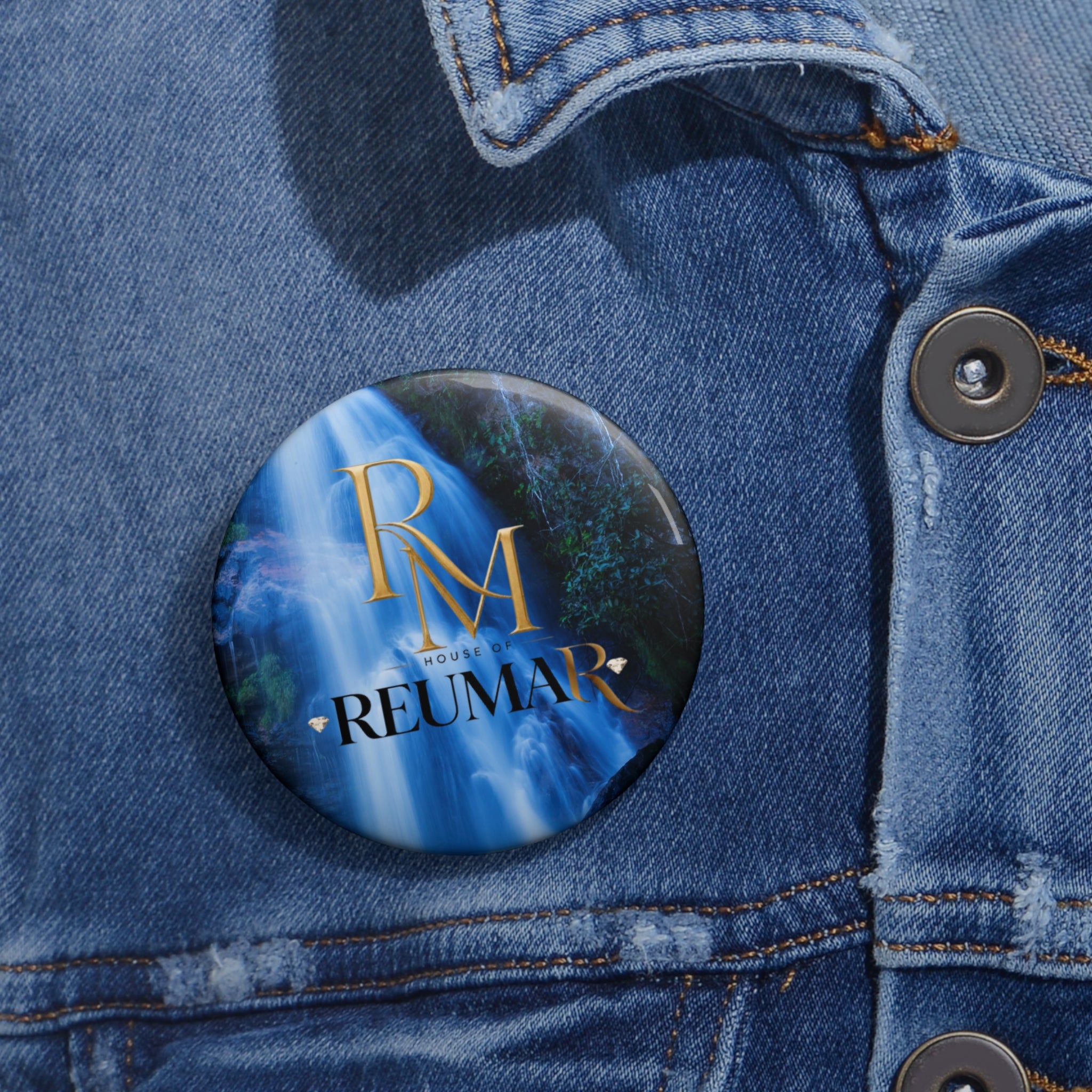 Reumar Waterfall Logo Pin Button — Custom Round Branded Badge