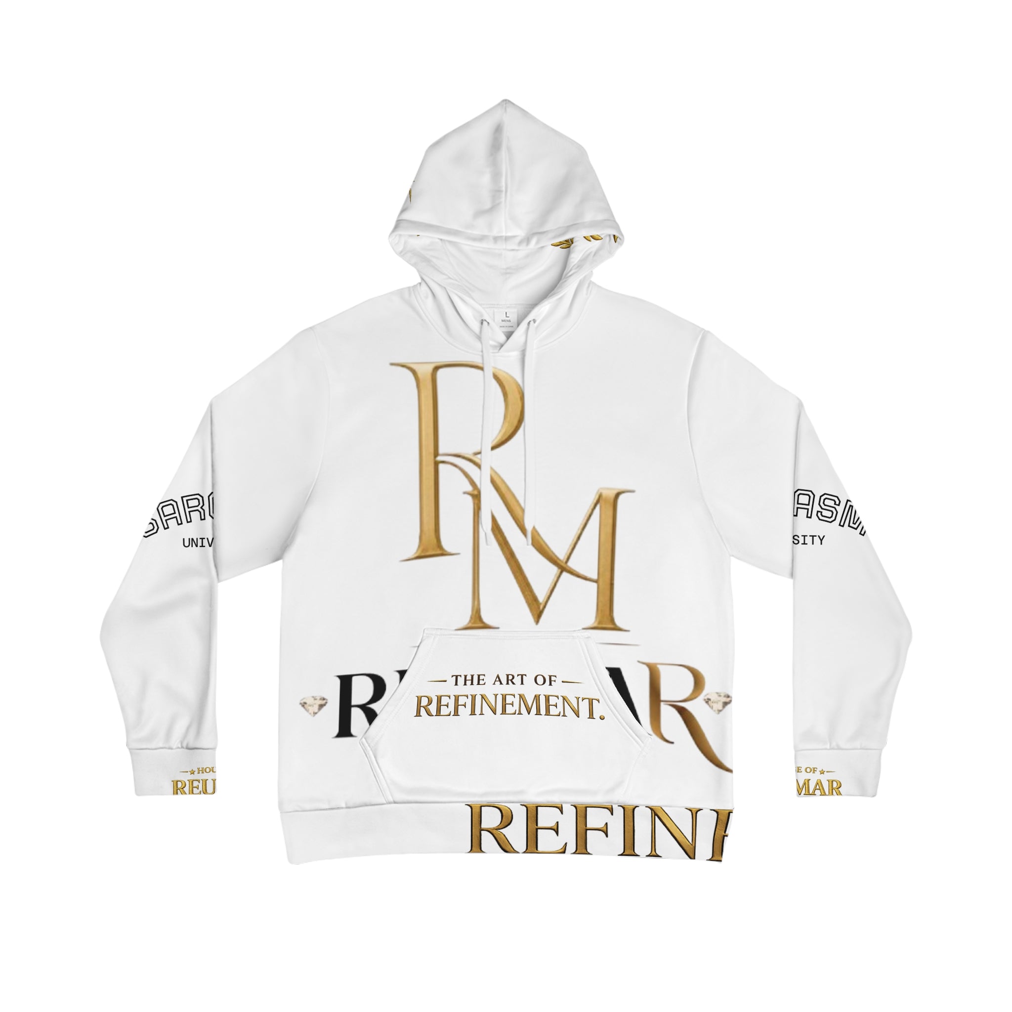 House of Reumar Gold Logo Hoodie – 'The Art of Refinement' All-Over Print